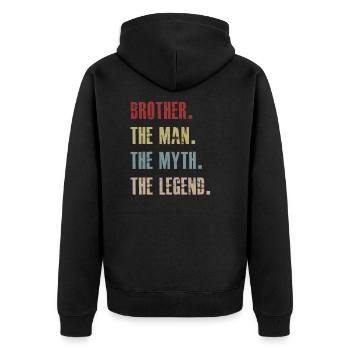 Brother The Man The Myth The Legend - Unisex Premium Bio Zip Hoodie - Schwarz - Hinten - Nico (187cm)