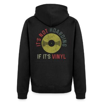 Vinyl - Vintage Retro Schallplatte DJ Geschenk - Unisex Premium Bio Zip Hoodie - Schwarz - Hinten - Nico (187cm)