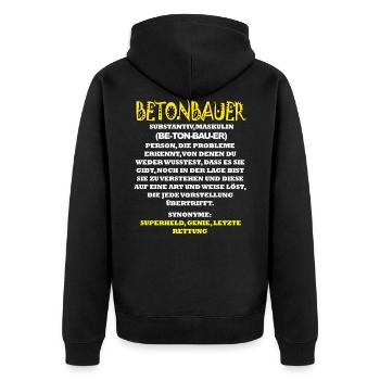 Betonbauer - Unisex Premium Bio Zip Hoodie - Schwarz - Hinten - Nico (187cm)