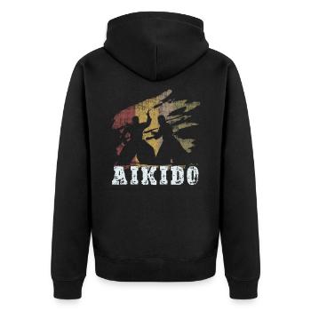 Vintage Aikido - Unisex Premium Bio Zip Hoodie - Schwarz - Hinten - Nico (187cm)