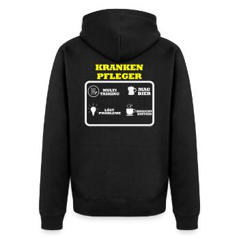 Krankenpfleger - Unisex Premium Bio Zip Hoodie - Schwarz - Hinten - Nico (187cm)