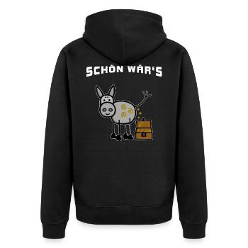 Reichtum Geld - Esel kackt Gold - Schön wär's - Unisex Premium Bio Zip Hoodie - Schwarz - Hinten - Nico (187cm)