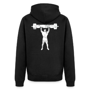 Strongman Shoulder Press - Unisex Premium Organic Zip Hoodie - black - Back - Nico (187cm)