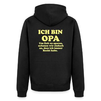 Lustiges Opa Spruch T-Shirt Motiv gelb - Unisex Premium Bio Zip Hoodie - Schwarz - Hinten - Nico (187cm)