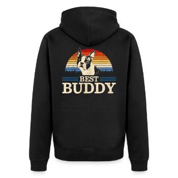 Best Buddy - Boston Terrier Vintage - Unisex Premium Bio Zip Hoodie - Schwarz - Hinten - Nico (187cm)