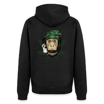 Kiffender Affe Mit Joint - Unisex Premium Bio Zip Hoodie - Schwarz - Hinten - Nico (187cm)