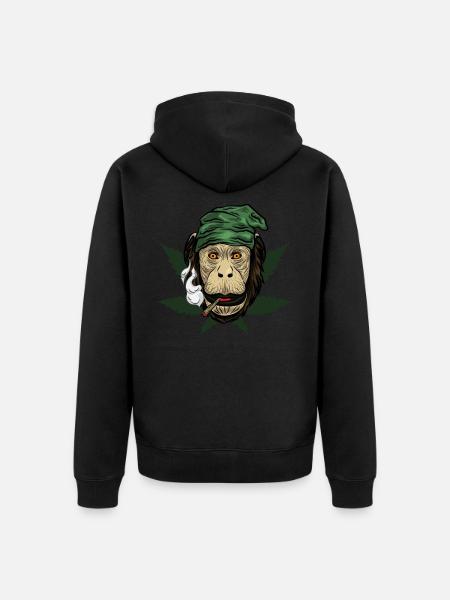 Kiffender Monkey With Joint - Unisex Premium Organic Zip Hoodie - black
