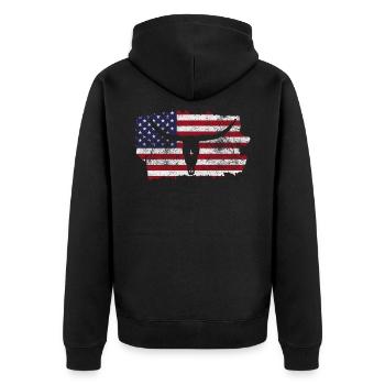 Texas Longhorn USA Cowboy Amerikanische Flagge - Unisex Premium Bio Zip Hoodie - Schwarz - Hinten - Nico (187cm)