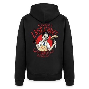 sawyer's bbq - Unisex Premium Organic Zip Hoodie - black - Back - Nico (187cm)