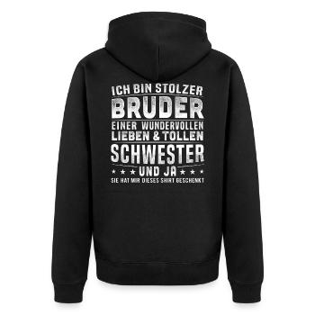 Bruder Stolzer Bruder Shirt Schwester Geschenk - Unisex Premium Bio Zip Hoodie - Schwarz - Hinten - Nico (187cm)