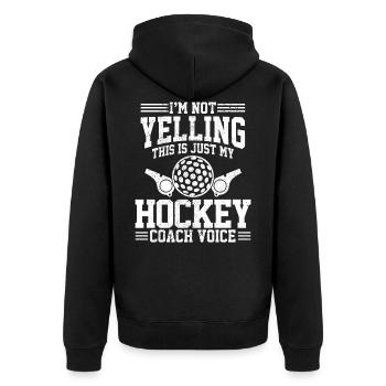 Hockey Coach Trainer Feldhockey Lustig Geschenk - Unisex Premium Bio Zip Hoodie - Schwarz - Hinten - Nico (187cm)