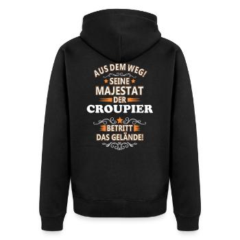 Der Croupier - Unisex Premium Bio Zip Hoodie - Schwarz - Hinten - Nico (187cm)