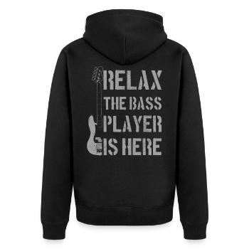 Bass Spruch Lustig Bassist Geschenk - Unisex Premium Bio Zip Hoodie - Schwarz - Hinten - Nico (187cm)