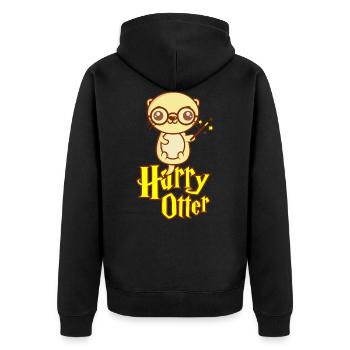 HARRY OTTER Seeotter Geschenk Für Tierpflegerin - Unisex Premium Bio Zip Hoodie - Schwarz - Hinten - Nico (187cm)