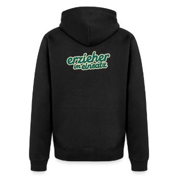 Erzieher im Einsatz - Unisex Premium Bio Zip Hoodie - Schwarz - Hinten - Nico (187cm)