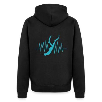 APNOE HERZSCHLAG Freitauchen Schnorchler Geschenk - Unisex Premium Bio Zip Hoodie - Schwarz - Hinten - Nico (187cm)