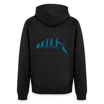 APNOE EVOLUTION Freitaucher Schnorchler Geschenk - Unisex Premium Bio Zip Hoodie - Schwarz - Hinten - Nico (187cm)