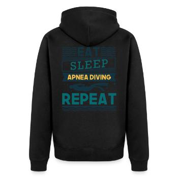 APNOE EAT SLEEP Freitaucher Schnorchler Geschenk - Unisex Premium Bio Zip Hoodie - Schwarz - Hinten - Nico (187cm)