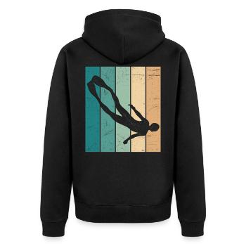 APNOE RETRO Freitaucher Schnorchler Geschenk - Unisex Premium Bio Zip Hoodie - Schwarz - Hinten - Nico (187cm)