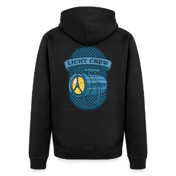 LICHT CREW Retro Licht Lichttechniker Geschenk - Unisex Premium Bio Zip Hoodie - Schwarz - Hinten - Nico (187cm)