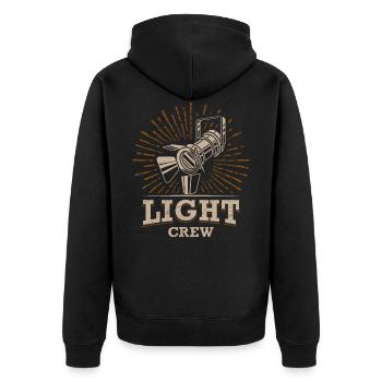 LIGHT CREW Retro Licht Lichttechniker Geschenk - Unisex Premium Bio Zip Hoodie - Schwarz - Hinten - Nico (187cm)