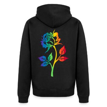RAINBOW ROSE - Unisex Premium Organic Zip Hoodie - black - Back - Nico (187cm)