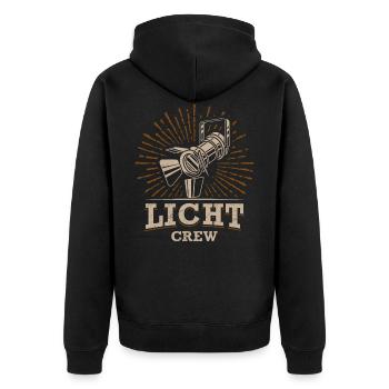 LICHT CREW Retro Licht Lichttechniker Geschenk - Unisex Premium Bio Zip Hoodie - Schwarz - Hinten - Nico (187cm)