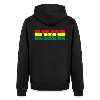 Roots Reggae Rock - Rastafarian Rasta Gift - Unisex Premium Organic Zip Hoodie - black - Back - Nico (187cm)