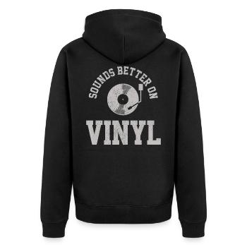 Vinyl - Retro Schallplatte Turntable DJ Geschenk - Unisex Premium Bio Zip Hoodie - Schwarz - Hinten - Nico (187cm)
