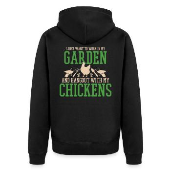 Hühner & Garten - Gärtner Selbstversorger Geschenk - Unisex Premium Bio Zip Hoodie - Schwarz - Hinten - Nico (187cm)