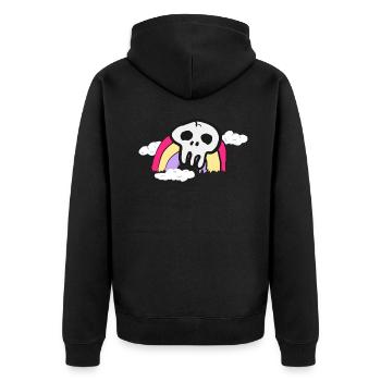 Totenkopf auf Regenbogen und Wolken bunt Geschenk - Unisex Premium Bio Zip Hoodie - Schwarz - Hinten - Nico (187cm)