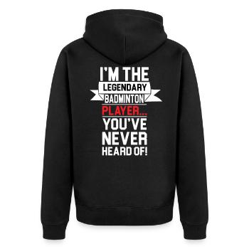 Legendärer Badminton Spieler - Unisex Premium Bio Zip Hoodie - Schwarz - Hinten - Nico (187cm)