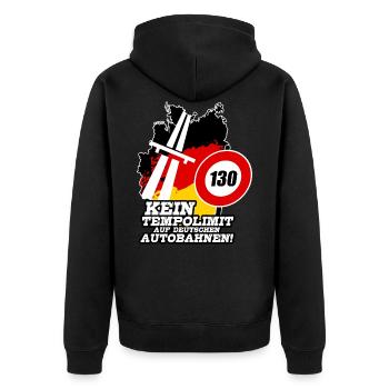 KEIN TEMPOLIMIT AUF DEUTSCHEN AUTOBAHNEN Geschenk - Unisex Premium Bio Zip Hoodie - Schwarz - Hinten - Nico (187cm)