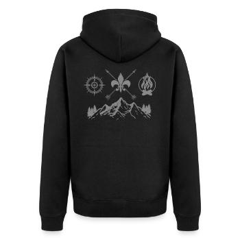 Pfadfinder - Berge Kompass Lagerfeuer Camping - Unisex Premium Bio Zip Hoodie - Schwarz - Hinten - Nico (187cm)