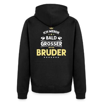Ich werde bald großer Bruder - Unisex Premium Bio Zip Hoodie - Schwarz - Hinten - Nico (187cm)