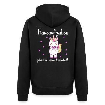 Hausaufgaben gefährden meine Gesundheit - Unisex Premium Bio Zip Hoodie - Schwarz - Hinten - Nico (187cm)