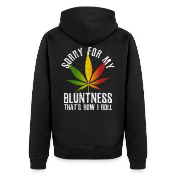 Cannabis Rastafari Lustig Kiffer Spruch Geschenk - Unisex Premium Bio Zip Hoodie - Schwarz - Hinten - Nico (187cm)