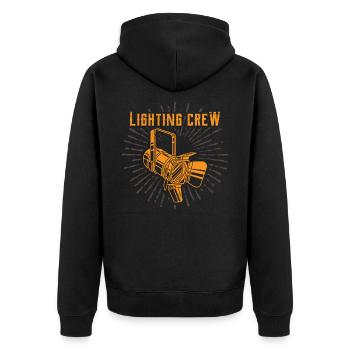 LIGHTING CREW Licht Retro Lichttechniker Geschenk - Unisex Premium Bio Zip Hoodie - Schwarz - Hinten - Nico (187cm)