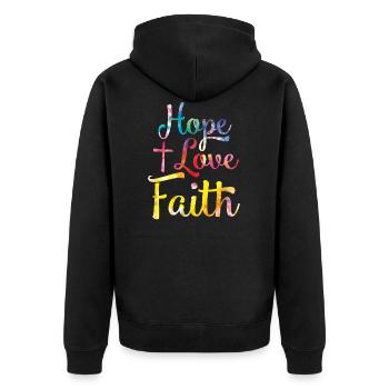 hoffnung liebe glaube kreuz - Unisex Premium Bio Zip Hoodie - Schwarz - Hinten - Nico (187cm)