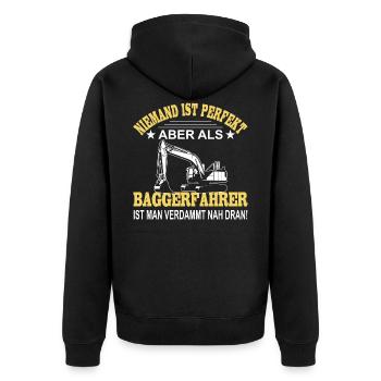 Baggerfahrer Sprüche Bagger Baggerführer Baustelle - Unisex Premium Bio Zip Hoodie - Schwarz - Hinten - Nico (187cm)