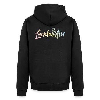 Landwirtin herz bunt - Unisex Premium Bio Zip Hoodie - Schwarz - Hinten - Nico (187cm)