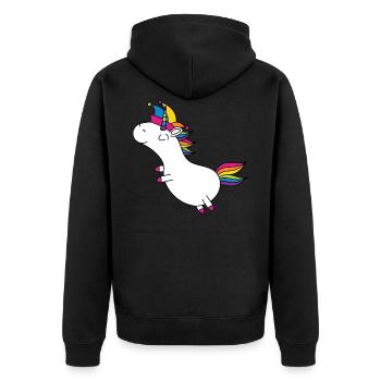 Einhorn Fasching Narrenkappe Regenbogen Party LGBT - Unisex Premium Bio Zip Hoodie - Schwarz - Hinten - Nico (187cm)
