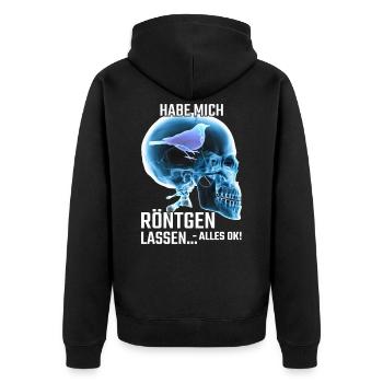 Habe mich röntgen lassen alles ok - Unisex Premium Bio Zip Hoodie - Schwarz - Hinten - Nico (187cm)