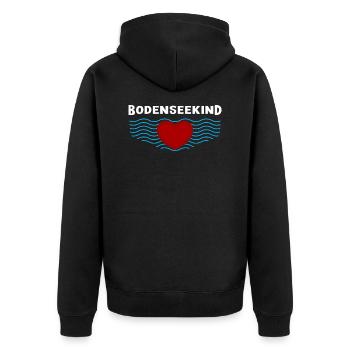 Bodenseekind - Unisex Premium Bio Zip Hoodie - Schwarz - Hinten - Nico (187cm)
