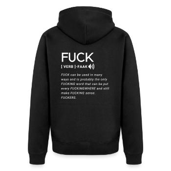 Fuck defintion - Unisex Premium Bio Zip Hoodie - Schwarz - Hinten - Nico (187cm)