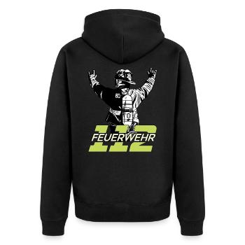 Feuerwehrmann 112 Feuerwehr Lebensretter Geschenk - Unisex Premium Bio Zip Hoodie - Schwarz - Hinten - Nico (187cm)