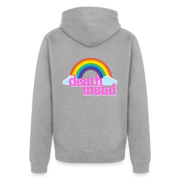 Death Metal Pink Rainbow Clouds Funny Parody - Veste à capuche bio Premium Unisexe - gris chiné - Dos - Nico (187cm)