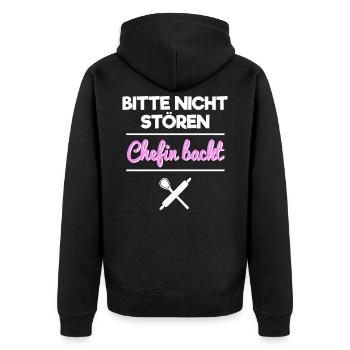 Bitte nicht stören Chefin backt Bäckerin Konditor - Unisex Premium Bio Zip Hoodie - Schwarz - Hinten - Nico (187cm)