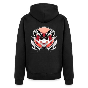 Krieger Totenkopf - Unisex Premium Bio Zip Hoodie - Schwarz - Hinten - Nico (187cm)