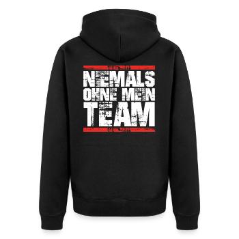 niemals ohne mein team - Unisex Premium Bio Zip Hoodie - Schwarz - Hinten - Nico (187cm)